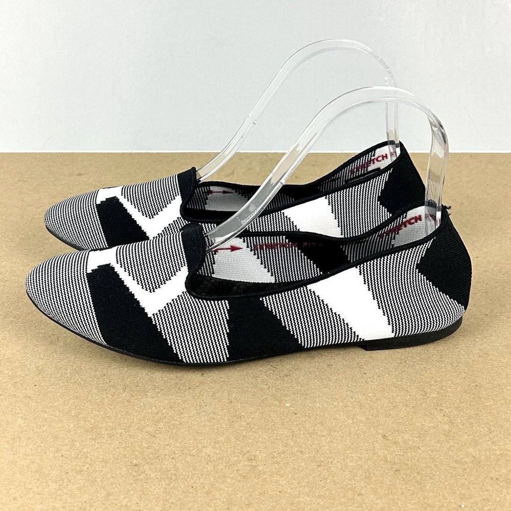 Skechers Cleo Sherlock Flats Womens 7.5 Black White Memory Foam Stretch